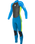A boy wearing a blue and green long-sleeved back zip wetsuit.