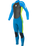 A boy wearing a blue and green long-sleeved back zip wetsuit.