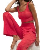 Dawn Smocked Silky Rib Trousers in Crimson Crush