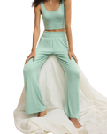 Dawn Smocked Soft Knit Trousers in Crystal Green