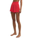 Dawn Smocked Silky Rib Shorts in Crimson Crush
