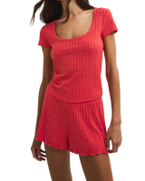 Dawn Smocked Silky Rib Shorts in Crimson Crush