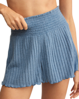 Dawn Smocked Silky Rib Shorts in Oceanic Blue