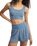 Zoe Silky Rib Tank Bra in Oceanic Blue