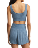 Zoe Silky Rib Tank Bra in Oceanic Blue