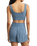 Zoe Silky Rib Tank Bra in Oceanic Blue