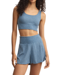 Zoe Silky Rib Tank Bra in Oceanic Blue