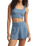 Zoe Silky Rib Tank Bra in Oceanic Blue