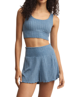 Zoe Silky Rib Tank Bra in Oceanic Blue